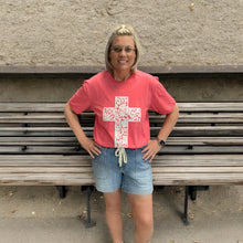 Load image into Gallery viewer, CORAL LACE CROSS FAITH SPRING GRAPHIC TEE - krisglamcloset