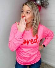 Load image into Gallery viewer, LOVED NEON PINK LS TOP SELLING VALENTINE EVERYDAY GRAPHIC LONG SLEEVE - krisglamcloset