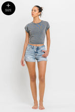 Load image into Gallery viewer, VERVET REBECCA PLUS SIZE HIGH RISE SINGLE CUFF DENIM SHORTS - krisglamcloset