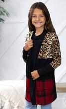 Load image into Gallery viewer, GIRLS' CHILLIN' CARDIGAN WITH LEOPARD AND PLAID - krisglamcloset
