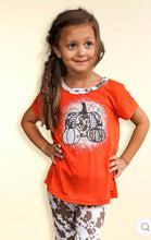 Load image into Gallery viewer, GIRLS' TRIPLE PUMPKIN LEOPARD, COW & ORANGE RINGER TEE - krisglamcloset