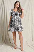 Load image into Gallery viewer, ABSTRACT SATIN PUFF SLEEVE BABYDOLL MINI DRESS - krisglamcloset