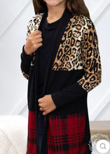 Load image into Gallery viewer, GIRLS' CHILLIN' CARDIGAN WITH LEOPARD AND PLAID - krisglamcloset