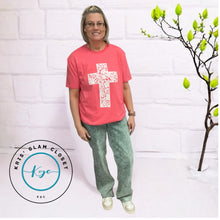 Load image into Gallery viewer, CORAL LACE CROSS FAITH SPRING GRAPHIC TEE - krisglamcloset