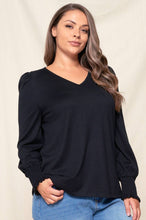 Load image into Gallery viewer, PUFF SLEEVE SMOCKED V-NECK TOP - krisglamcloset