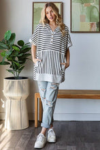 Load image into Gallery viewer, ET7798-10 SHORT SLEEVE STRIPE AND SOLID CONTRAST HOOIDE TOP - krisglamcloset