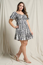 Load image into Gallery viewer, ABSTRACT SATIN PUFF SLEEVE BABYDOLL MINI DRESS - krisglamcloset