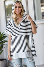 Load image into Gallery viewer, ET7798-10 SHORT SLEEVE STRIPE AND SOLID CONTRAST HOOIDE TOP - krisglamcloset