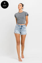 Load image into Gallery viewer, VERVET REBECCA PLUS SIZE HIGH RISE SINGLE CUFF DENIM SHORTS - krisglamcloset