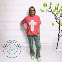 Load image into Gallery viewer, CORAL LACE CROSS FAITH SPRING GRAPHIC TEE - krisglamcloset
