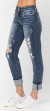 Load image into Gallery viewer, Judy Blue Mid Rise Cuffed Destroy BF - krisglamcloset