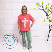 Load image into Gallery viewer, CORAL LACE CROSS FAITH SPRING GRAPHIC TEE - krisglamcloset