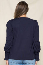 Load image into Gallery viewer, PUFF SLEEVE SMOCKED V-NECK TOP - krisglamcloset