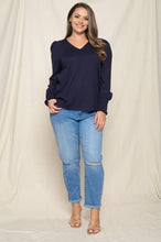 Load image into Gallery viewer, PUFF SLEEVE SMOCKED V-NECK TOP - krisglamcloset