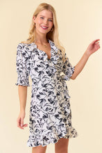 Load image into Gallery viewer, Floral Smocked Cuff Puff Short Sleeve Wrap Mini Dress - krisglamcloset