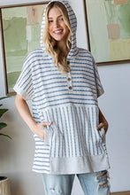 Load image into Gallery viewer, ET7798-10 SHORT SLEEVE STRIPE AND SOLID CONTRAST HOOIDE TOP - krisglamcloset
