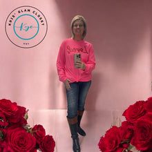Load image into Gallery viewer, LOVED NEON PINK LS TOP SELLING VALENTINE EVERYDAY GRAPHIC LONG SLEEVE - krisglamcloset