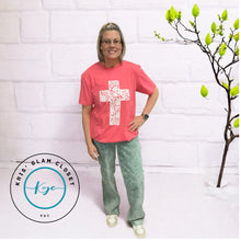 Load image into Gallery viewer, CORAL LACE CROSS FAITH SPRING GRAPHIC TEE - krisglamcloset