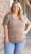 Load image into Gallery viewer, Chloe Cozy Tee - Mocha | Women's V-Neck Top - krisglamcloset