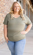 Load image into Gallery viewer, Chloe Cozy Tee - Olive | Women's V-Neck Top - krisglamcloset