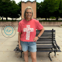 Load image into Gallery viewer, CORAL LACE CROSS FAITH SPRING GRAPHIC TEE - krisglamcloset
