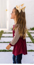 Load image into Gallery viewer, GIRLS' BLANK RAGLAN: MAROON BODY WITH TAUPE STRIPED SLEEVES AND RINGER - krisglamcloset