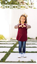 Load image into Gallery viewer, GIRLS' BLANK RAGLAN: MAROON BODY WITH TAUPE STRIPED SLEEVES AND RINGER - krisglamcloset