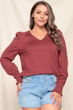 Load image into Gallery viewer, PUFF SLEEVE SMOCKED V-NECK TOP - krisglamcloset