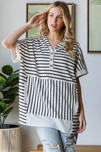 Load image into Gallery viewer, ET7798-10 SHORT SLEEVE STRIPE AND SOLID CONTRAST HOOIDE TOP - krisglamcloset