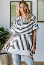 Load image into Gallery viewer, ET7798-10 SHORT SLEEVE STRIPE AND SOLID CONTRAST HOOIDE TOP - krisglamcloset