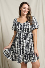 Load image into Gallery viewer, ABSTRACT SATIN PUFF SLEEVE BABYDOLL MINI DRESS - krisglamcloset