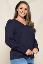 Load image into Gallery viewer, PUFF SLEEVE SMOCKED V-NECK TOP - krisglamcloset