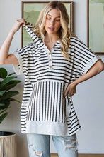 Load image into Gallery viewer, ET7798-10 SHORT SLEEVE STRIPE AND SOLID CONTRAST HOOIDE TOP - krisglamcloset