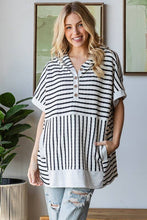 Load image into Gallery viewer, ET7798-10 SHORT SLEEVE STRIPE AND SOLID CONTRAST HOOIDE TOP - krisglamcloset