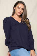 Load image into Gallery viewer, PUFF SLEEVE SMOCKED V-NECK TOP - krisglamcloset