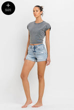 Load image into Gallery viewer, VERVET REBECCA PLUS SIZE HIGH RISE SINGLE CUFF DENIM SHORTS - krisglamcloset
