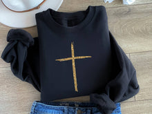 Load image into Gallery viewer, GOLD CROSS BLACK FAITH GRAPHIC SWEATSHIRT - krisglamcloset