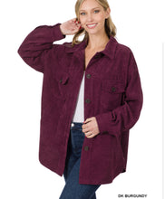 Load image into Gallery viewer, ZENANA OVERSIZED CORDUROY BUTTON FRONT SHACKET
