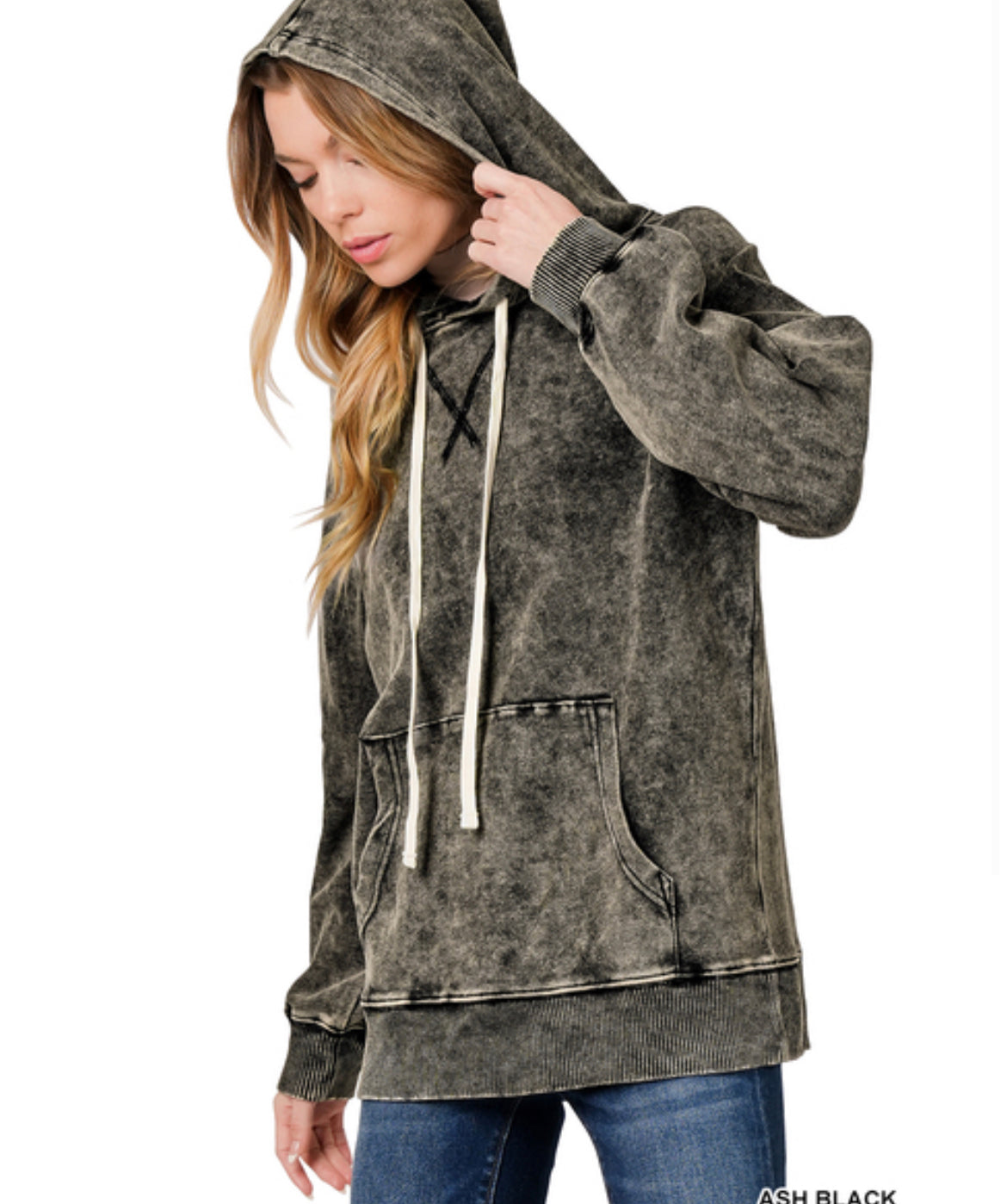 ZENANA ACID WASH RAGLAN SLEEVE HOODIE WITH POCKET krisglamcloset