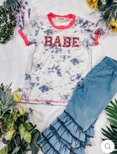 Load image into Gallery viewer, LEOPARD BABE PATCH ON MARBLE RINGER TEE - krisglamcloset