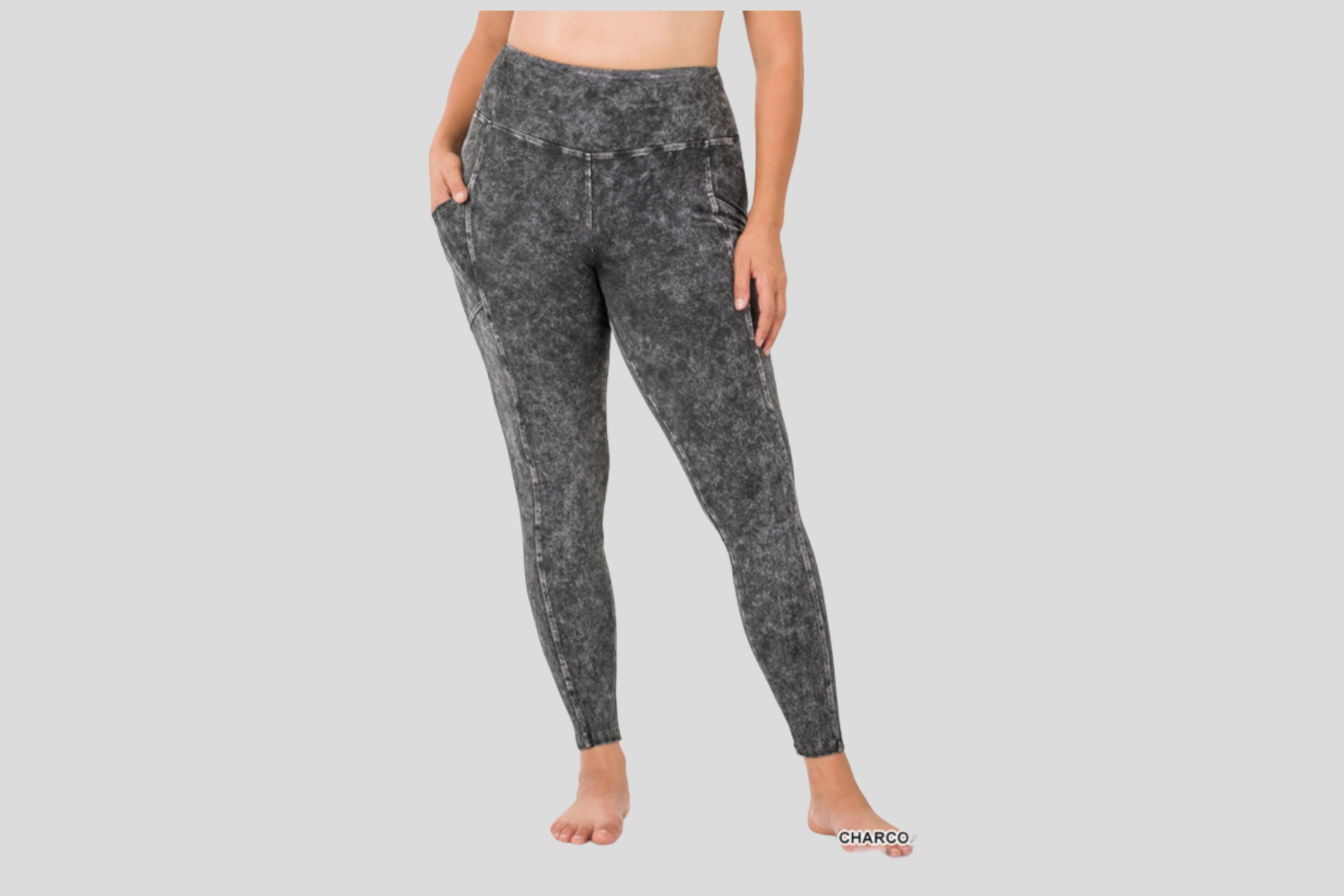 ZENANA PLUS MINERAL WASH WIDE WAISTBAND FULL LEGGINGS WITH POCKETS