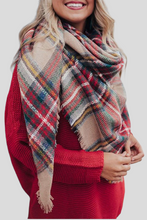 Load image into Gallery viewer, Red Plaid Blanket Scarf - krisglamcloset