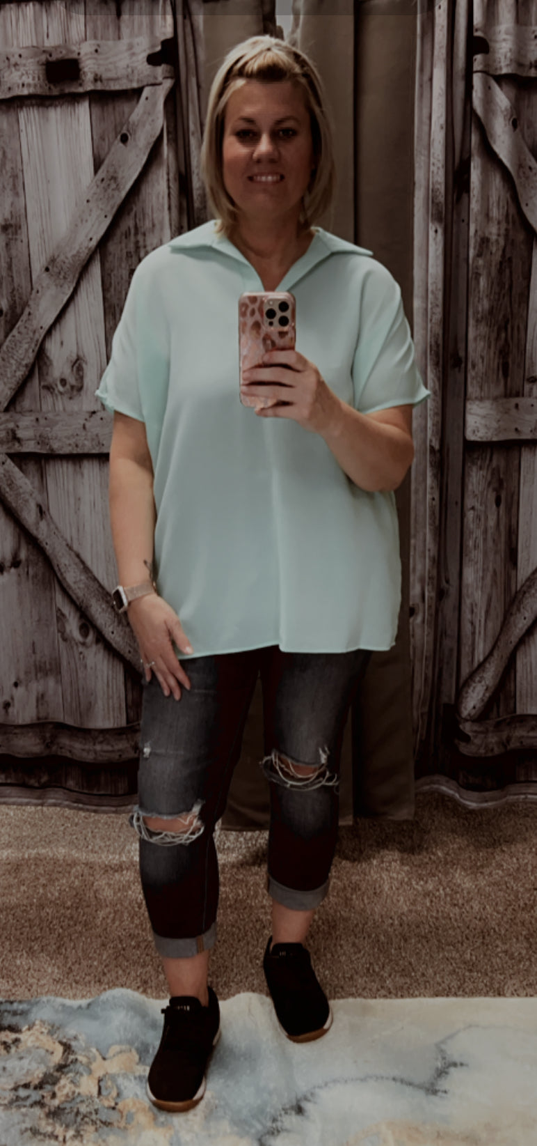 COLLAR NECK SOLID TOP - krisglamcloset