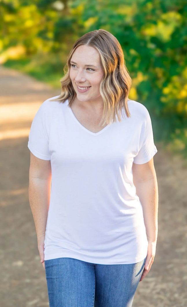 Chloe Cozy Tee - White | Women's V-Neck Top - krisglamcloset