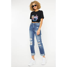 Load image into Gallery viewer, KanCan HIGH RISE CUFFED STRAIGHT LEG JEANS MEDIUM STONE WASH RIGID RELAXED STRAIGHT JEAN
