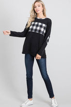 Load image into Gallery viewer, SOLID AND PLAID TOP WITH ELBOW PATCH
