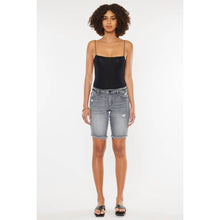 Load image into Gallery viewer, KanCan Dark Gray Mid Rise Bermuda Frayed Shorts
