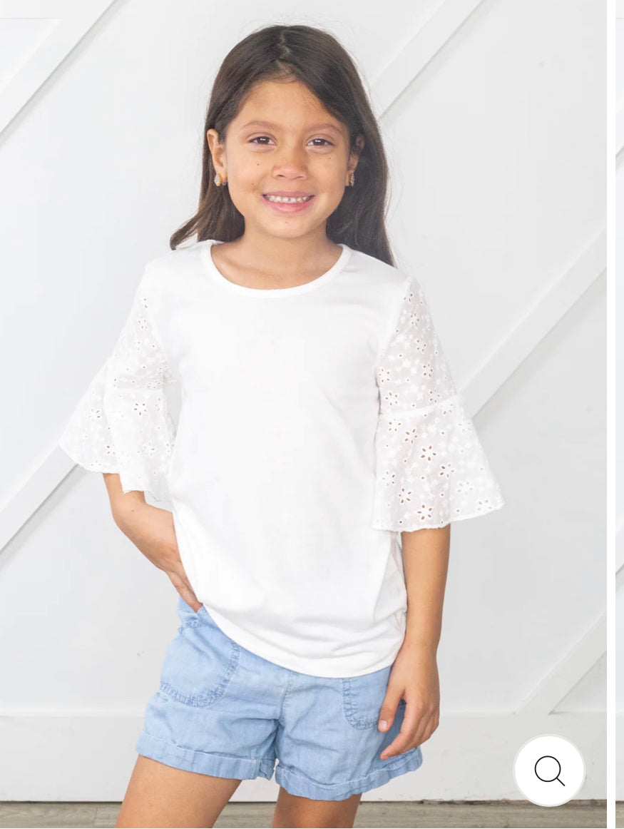 GIRLS MAUVELOUS LACE BELL SLEEVE TOP IN WHITE