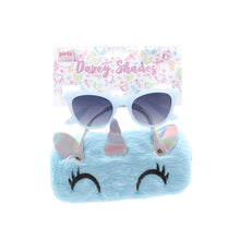 Load image into Gallery viewer, Kids Sunglasses with Case Blue Frame Girls Furry Case Cat
