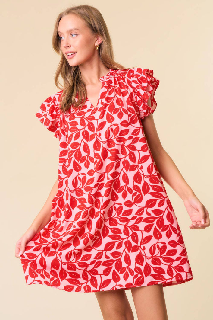 Split V-Neck Ruffle Cap Sleeve Mini Dress - 27686D - krisglamcloset